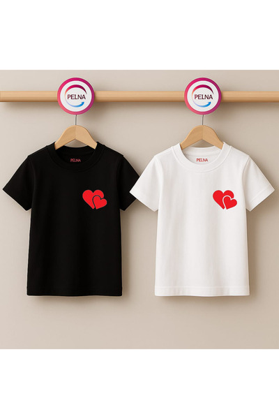 Pelna Детска тениска с щампа, черно-бяла (2 броя), кръгло деколте