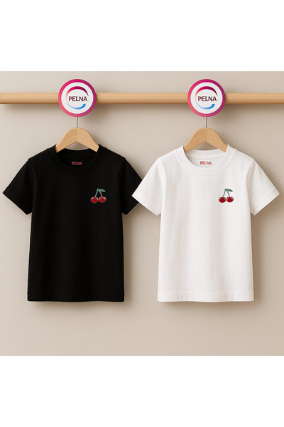 Pelna Детска тениска с щампа, черно-бяла (2 броя), кръгло деколте