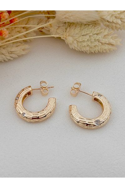 Siya Silver Zircon Stone Thick Steel Nail Earrings - 2.1 cm