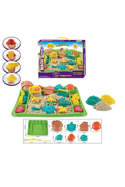 Point Plus Magic Sand Playset for Kids - Happy Farm with Animal Molds and Houses in an Organized Play Tray - Ages 3+