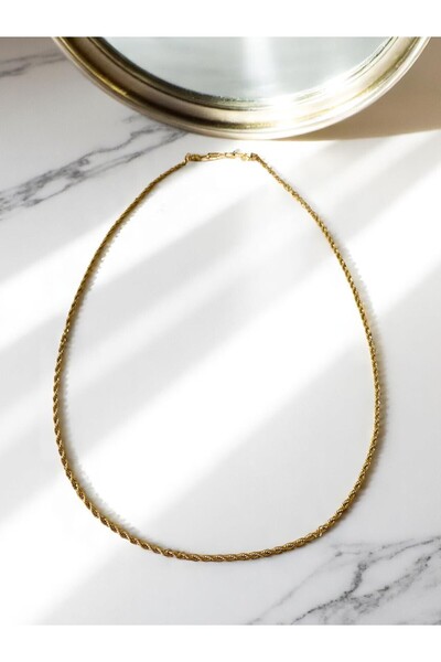 Desodes Altın Renk Unisex 60 cm Kararmaz Paslanmaz Antialerjik 3 mm Burgu Çelik Kolye Modeli