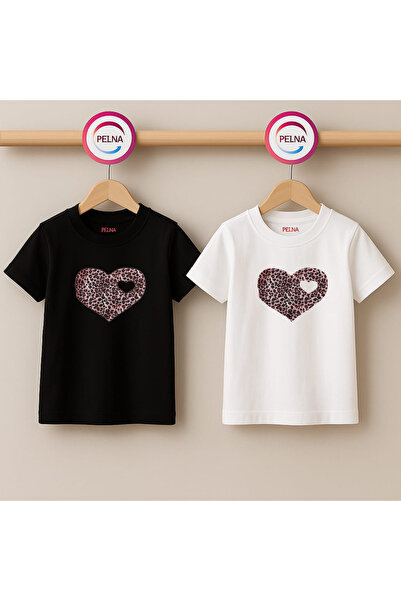 Pelna Children's Printed T-Shirt Black-White (2 Pieces) Crew Neck