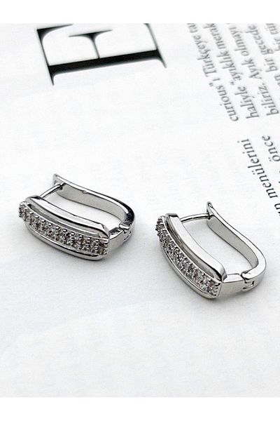 Siya Silver Zircon Stone Rectangular Model Steel Earrings - 1.7 cm