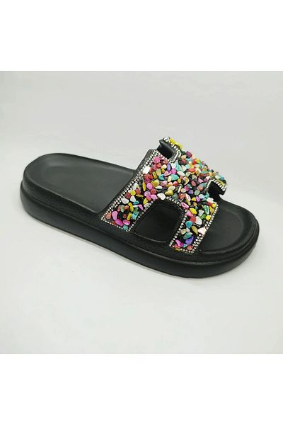 Ayakkabı Durağı Women's Black Traditional Stone Slippers
