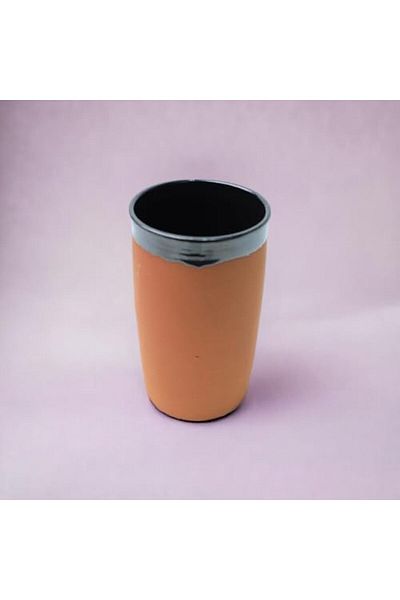 Generic ARK Dirtique 450 ml Clay Beer Mug – Handcrafted Black Half-Glazed Terracotta Glass, Elegant & Dura