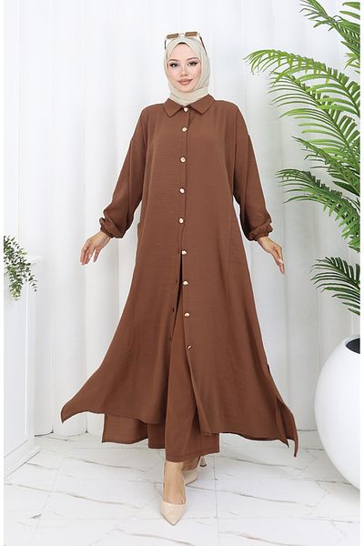 sefamerve Snap Tunic Παντελόνι Διπλό Σετ 0097-07 Καφέ