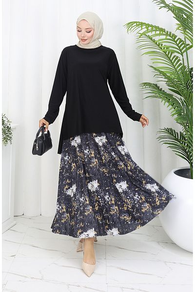 sefamerve Sandy Fabric Tunic Φούστα Διπλό Σετ 2073-02 Μαύρο