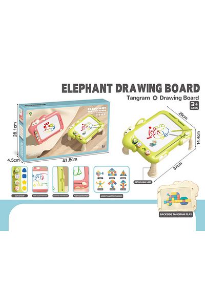 Point Plus Magnetic Elephant Drawing Board for Kids - with Stamps and Tangram - Suitable for ages 3+