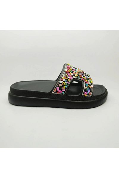 Ayakkabı Durağı Women's Black Traditional Stone Slippers