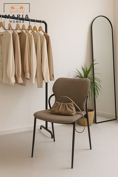 MARIA HOMES Modern Coffee Fabric Chair Cushioned Seat with Black Metal Frame