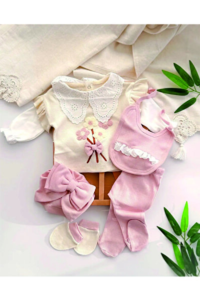 BabyWings طقم خروج من المستشفى لحديثي الولادة مكون من 5 قطع مع تفاصيل سكالوب ...