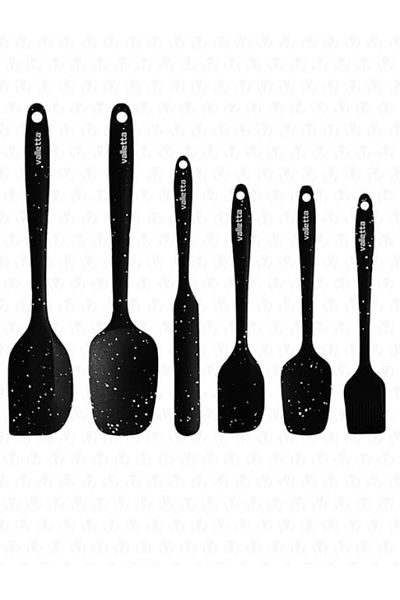 ShopZum Valletta Drongo Heat Resistant Fireproof Non-Stick Silicone Spatula Set 6 Pieces with Black Dot