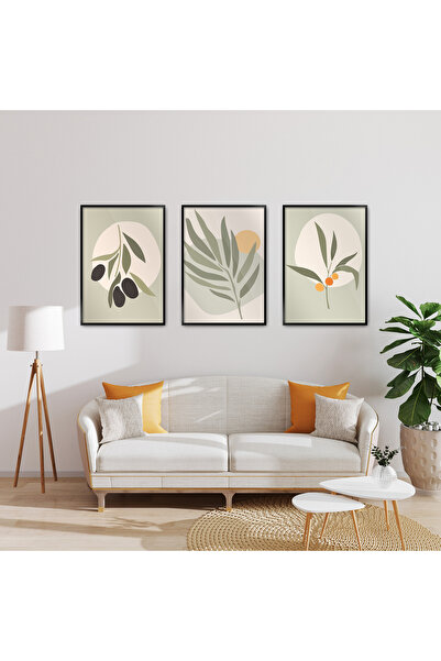 TABLOX 3 Parça Gerçek Ahşap Çerçeveli Poster Tablo Seti – Çiçek Yeşil Yaprak ...