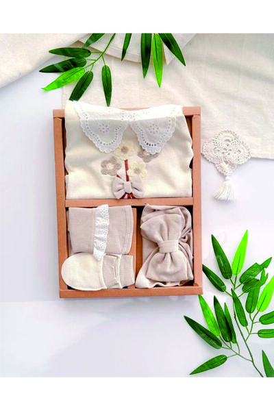 BabyWings طقم خروج من المستشفى لحديثي الولادة مكون من 5 قطع مع تفاصيل سكالوب ...