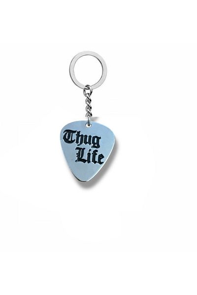 Herşey Nota Thug Life Written Pen Shaped Double Sided Rock Sign Metal Keychain