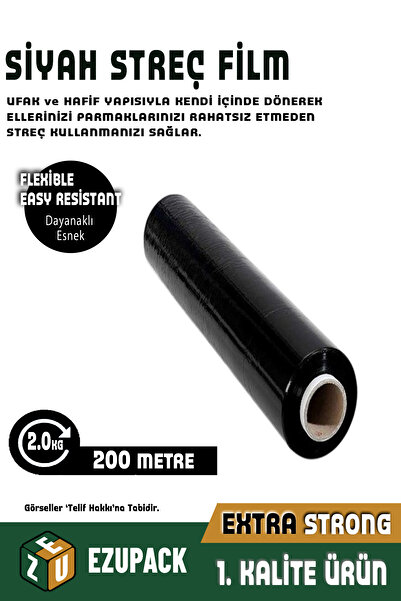 ASTOR AMBALAJ L Mega Boy 2000 Gram SİYAH Streç Film Eşya Mobilya Sarma Koruma...