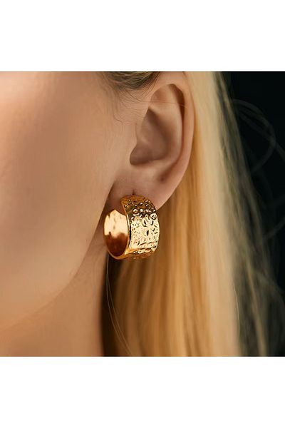 Siya Silver Patterned Round Tarnish Steel Thick Hoop Earrings - 2.4 cm
