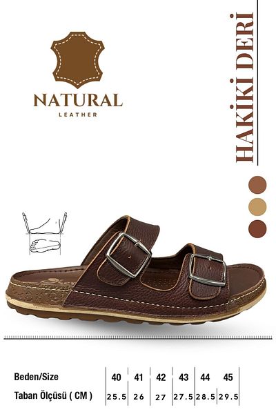 sermoda Genuine Leather Men's Slippers Natural Leather Slippers t Brown