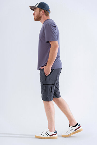 Souris Erkek Gri Nefes Alan Likralı Kumaş 5 Cepli Outdoor Kargo Kapri Şort