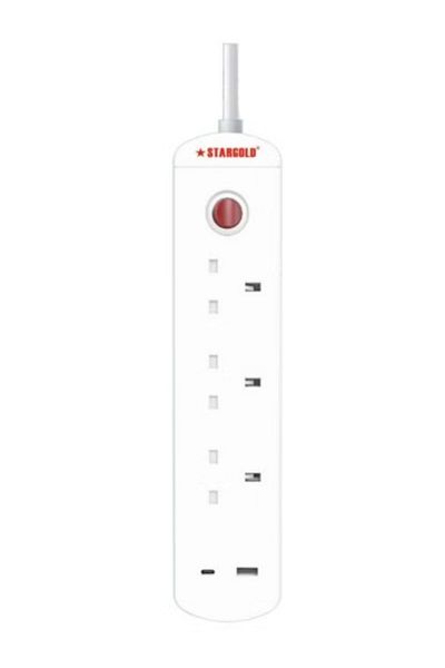 Stargold 3 Way Extension Cord with USB and Type-C Ports Overload Protection 3250W Power Capacity