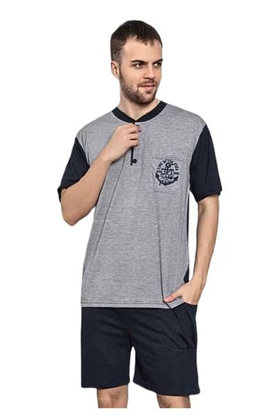 TOSKI Men's Pajamas - Short Sleeve and Shorts, Grey