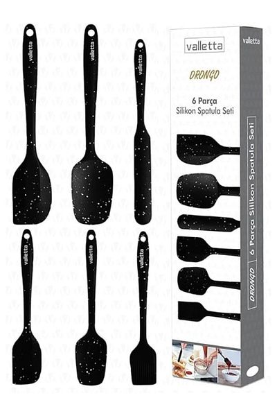 ShopZum Valletta Drongo Heat Resistant Fireproof Non-Stick Silicone Spatula Set 6 Pieces with Black Dot