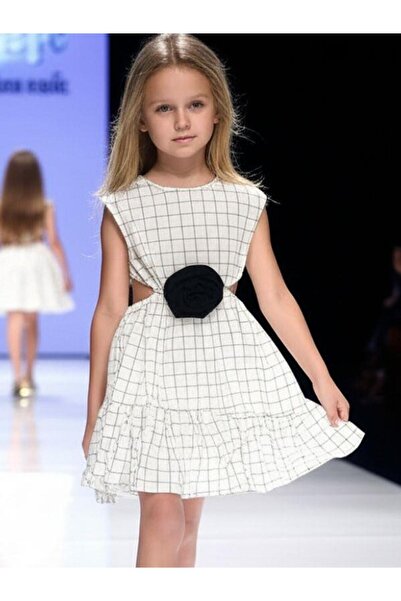 Zekids Girl's Striped Side Window Detailed Design Dress