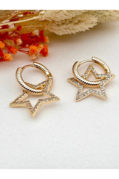 Siya Silver Özel Seri Zirkon Taşlı Halkalı Yıldız Çelik Küpe