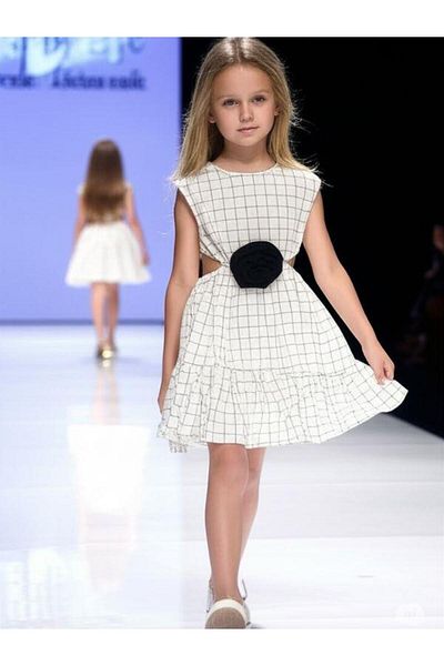 Zekids Girl's Striped Side Window Detailed Design Dress
