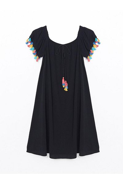 LC Waikiki LCW DREAM Rochie de plajă pentru femei, cu decolteu barcă, cu detaliu ciucuri