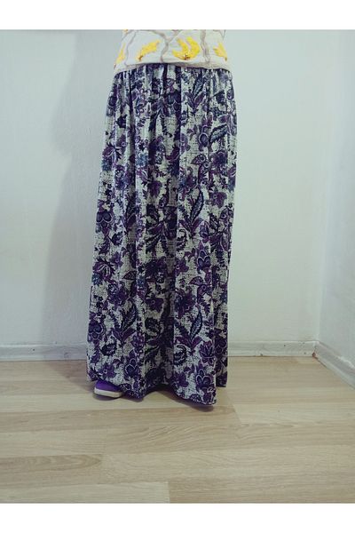 hoaryage Fusta de mama lungime maxi din tesatura din bumbac pieptanat cu model cu talie elastica, fusta de rugaciune