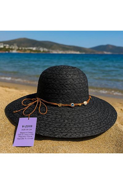 kabancım Natural Straw Wide Brim Summer Hat with Seashell