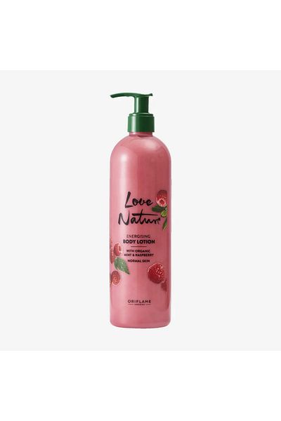 Oriflame Lotiune de corp energizanta cu menta si zmeura organica Love Nature XXL, 500 ml