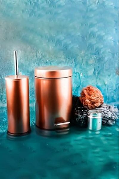 STOREMAX House pedal trash can toilet wc brush bathroom trash can 2 piece bathroom set copper 5 litre