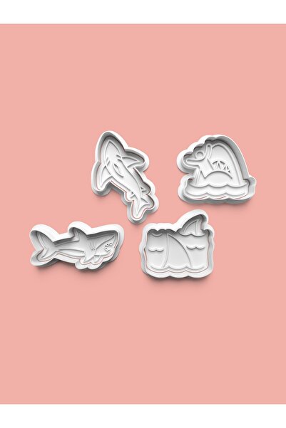 AKTASTORE قالب بسكويت على شكل سمكة القرش وقالب عجينة السكر، مجموعة من 4 قطع 0...