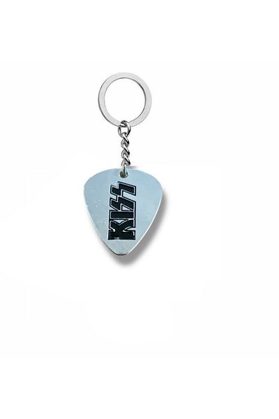 Herşey Nota Kiss Rock Band Pen Shape Double Sided Rock Mark Metal Keychain