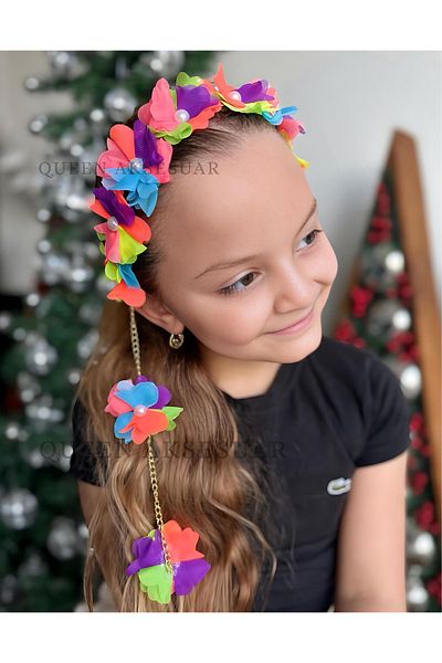 QUEEN AKSESUAR Luxury Design Moving Pendant Chain Neon Color Flower Rainbow Pearl Crown Adult Children's Crown