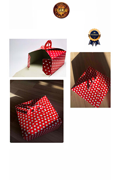 figanlar ambalaj 5 adet büyük boy pasta kutusu kırmızı puantiyeli yaş Pasta K...