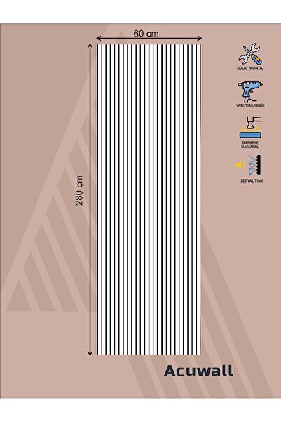 Acuwall Akustik Duvar Paneli-Vega Serisi-60cm*280cm-Beyaz-3mm Keçe+6mm Ahşap ...