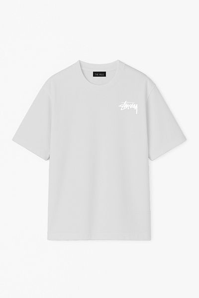THE RULE Unisex Stüssy Skeleton Printed Oversize 100% Cotton Wide Cut Textured Crew Neck T-Shirt Rf0514