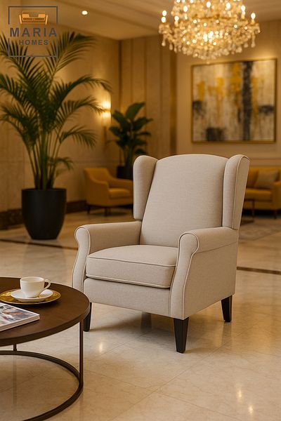MARIA HOMES Beige Wingback Armchair – Modern Accent Chair with Cushioned Seat