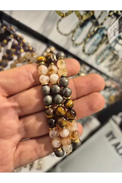 Altınsoy collection Özel Tasarım Sitrin,Pirit Ve Kaplan Gözü Doğal Taş Bilekl...