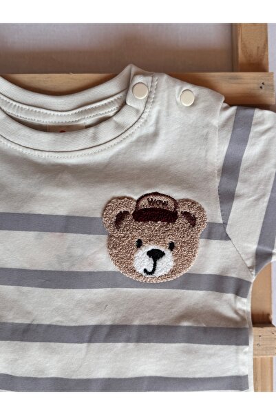 KapsülBebek Summer Baby Set of 2 – 100% Organic Cotton T-Shirt Shorts Set, Unisex, Teddy Bear Pattern