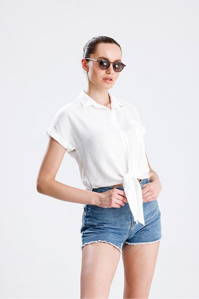 jöns since 1997 Women's Front Tie White Linen Shirt