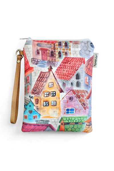 Ayza Stüdyo European Houses Patterned Portfolio Clutch Bag - Cosmetic Bag - Multipurpose Bag (23X16 cm)