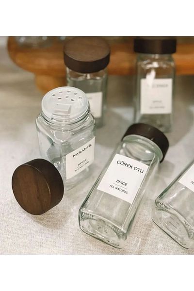 Snow Homs Akasya 12 Piece Square Form Glass Spice Jar Set with Lid