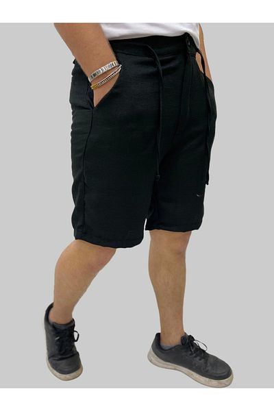 daniel milano Men's Sers Linen Waist Lace-Up Regular Black Shorts&Capri