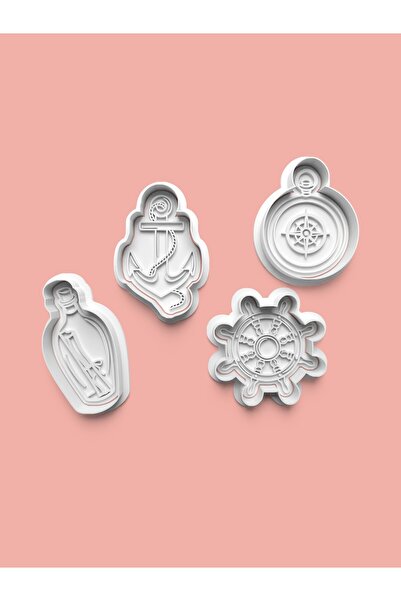 AKTASTORE قالب كوكيز بتصميم بحار وقالب عجينة السكر، مجموعة من 4 قطع 0394-set