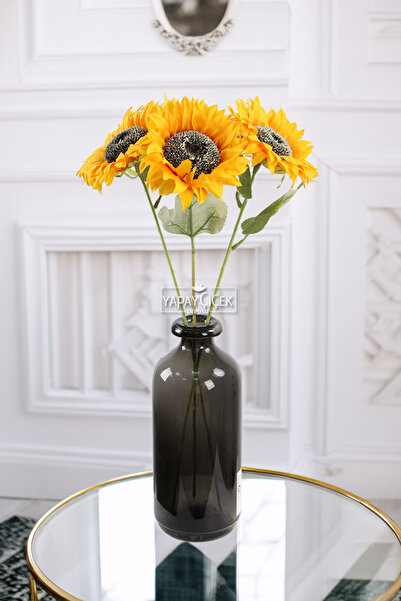 Yapay Çiçek Deposu Yapay Retro Ayçiçeği Dalı 50 cm Sarı