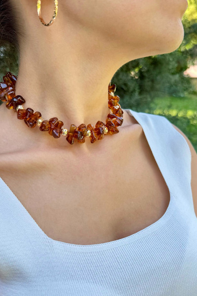 EST Aksesuar Amber Handmade Amber Sun Natural Stone Necklace